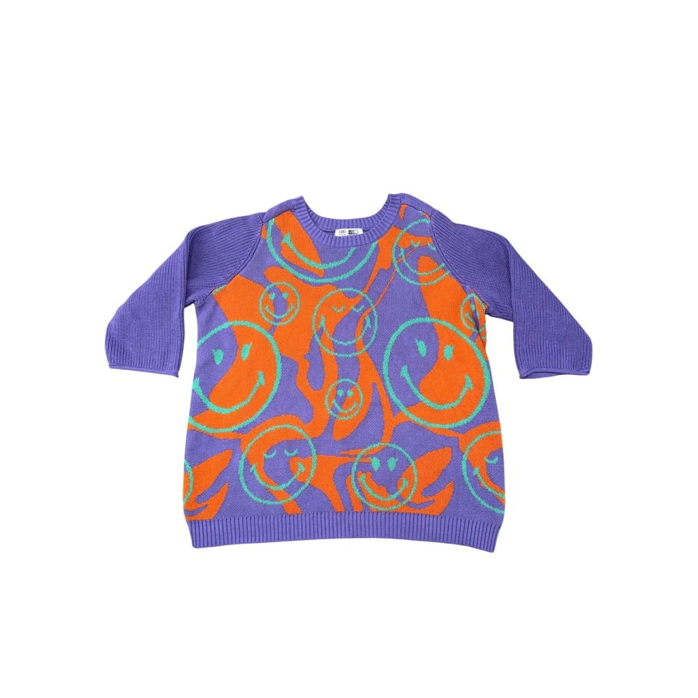LOGO Lori Goldstein SmileyWorld Sweater‎ Womens 1X Purple Orange Knit Excellent